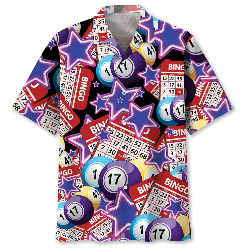 Full Print Mens Retro Bingo Game Hawaiian Shirt New In Summer Short Sleeve Button Up Beach Blouse Casual Men's Aloha Shirt Tops