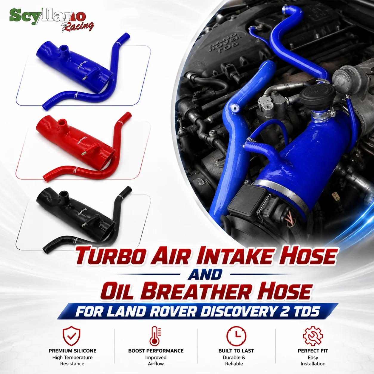 Boost Air Intake & Oil Breather Reinforced Silicone Hose Kit For Land Rover Discovery 2 TD5 Turbo Engine