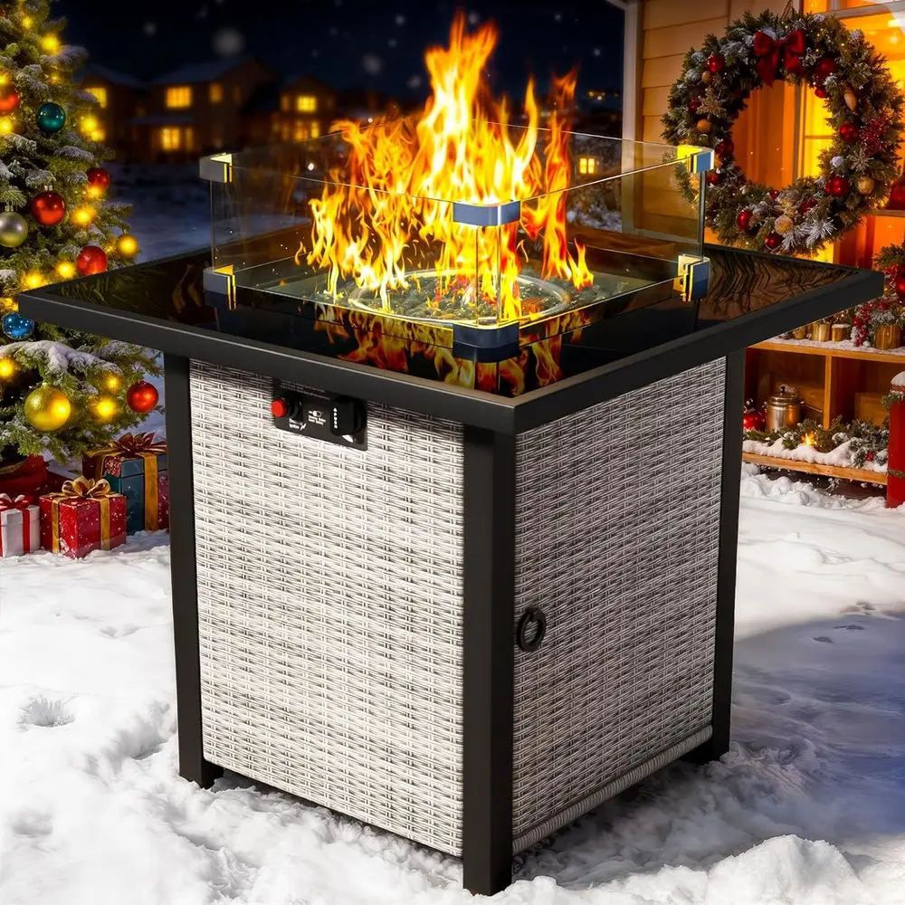 

28-квадратный уличный газовый стол из ротанга с закаленным стеклом, ветрозащитой, сертифицированным CSA для патио и сада