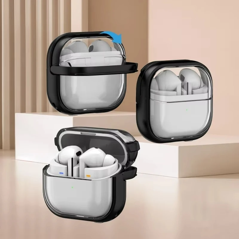 Samsung Galaxy Buds 3 Pro 케이스의 경우 고급 투명 스탠드 헤드폰 커버 Galaxy Buds 3 용 Bluetooth 이어 버드 충전 박스