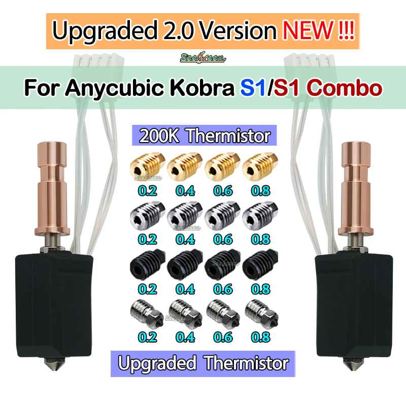 

Для Anycubic Kobra S1 Hotend керамика Новое обновление Hotend для Kobra S1 Combo Head S1C 3d принтер 24 В 48 Вт Быстрый нагрев 300 ℃