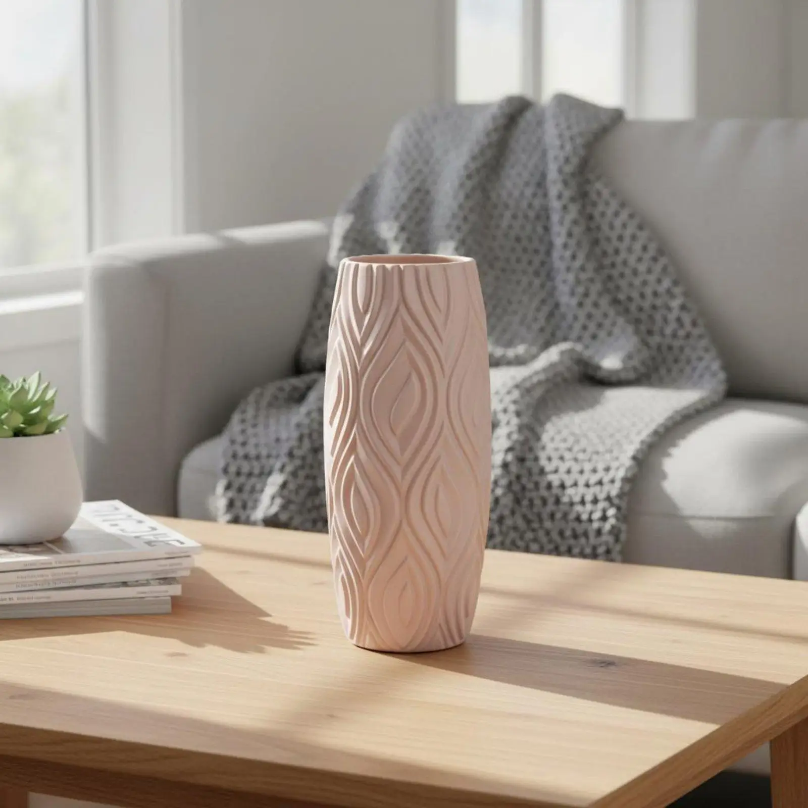 Vase Shatter-Resistant Nordic Design Vase Textured Pattern House Decoration for Living Room, Tabletop, Wedding