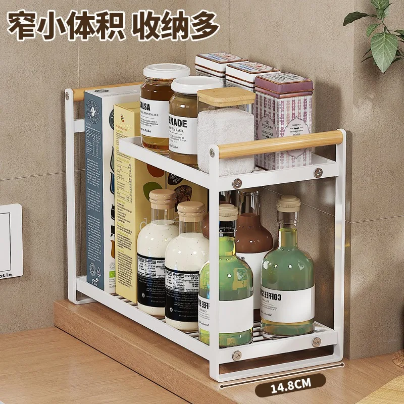 Kitchen rack Household double-layer seasoning rack Wrought iron simple living room finishing rack Multifunctional countertop sto