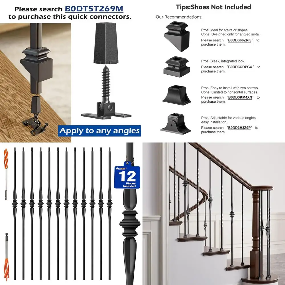 

Черные полые железные балясины для внутренних лестничных ограждений, 12 штук в комплекте, 2 сверла в комплекте