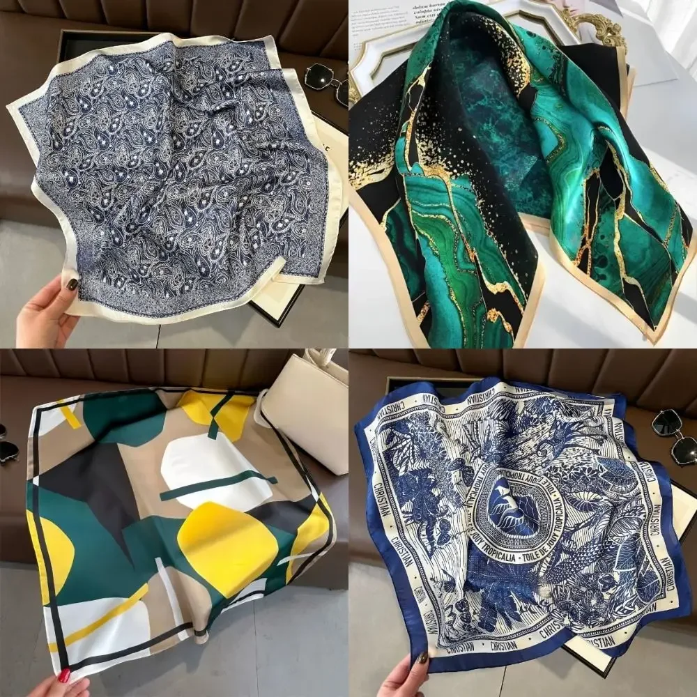 خمر 70 × 70 سنتيمتر المرأة وشاح حريري صغير الساتان كل مباراة طباعة التفاف الحجاب مربع غاسل الشعر رابطة عنق وشاح