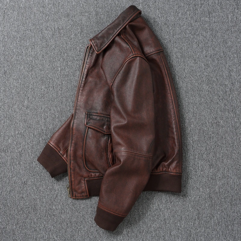 سترة جلدية أصلية بقصة ضيقة للرجال بنمط جديد، معطف لراكبي الدراجات النارية عتيق، سترة كاجوال عصرية للخريف