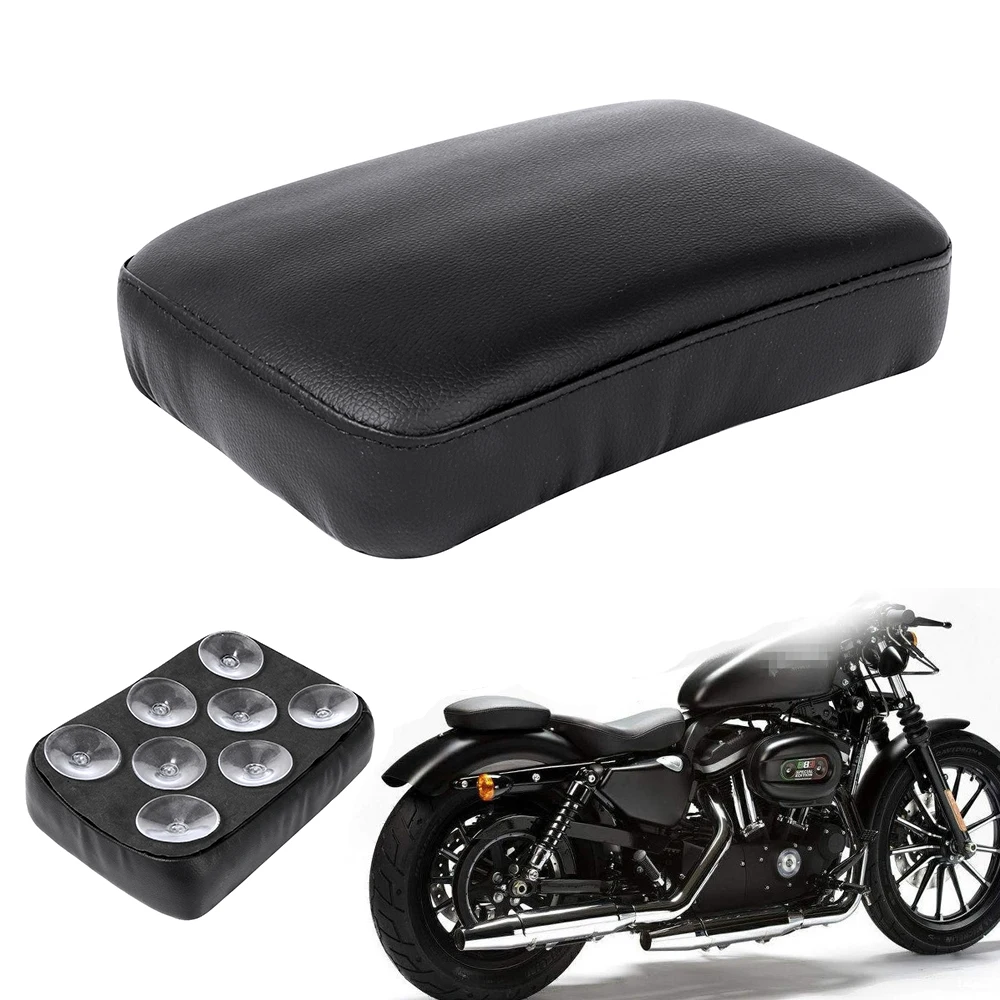 Black Rear Passenger Cushion 8 Suction Cups Pillion Pad Seat For Harley Dyna Sportster Softail Touring XL 883 1200