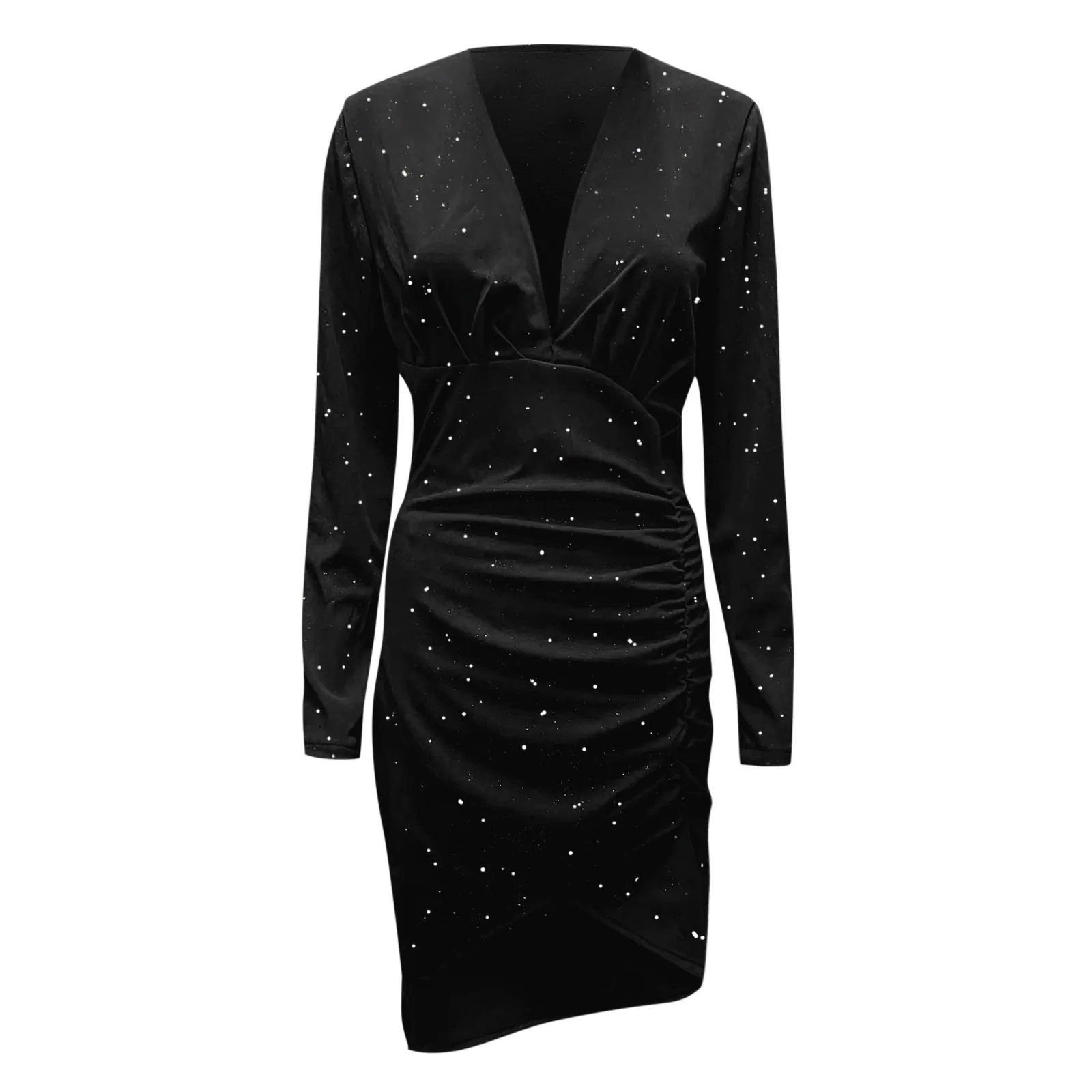 2024 Feestjurken Voor Vrouwen Mode Elegante Hot Stamping Pailletten Jurk Onregelmatige Zoom Sexy Diepe V-Hals Bodycon Mini Jurken