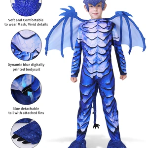 Bộ đồ liền thân Knight Frost Blue Dragon dành cho trẻ em, trang phục bữa tiệc lễ hội Halloween với mặt nạ đuôi cánh 10 Cánh Carnival bán hàng chính - №4