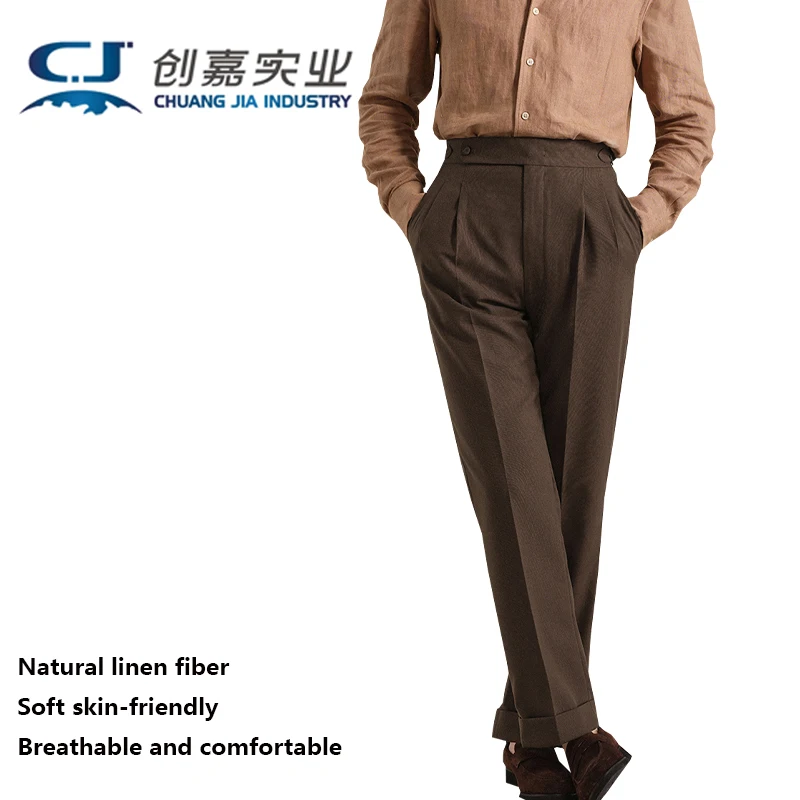 

Высококачественные мужские длинные брюки из натурального льна, элегантные, стильные, деловые, повседневные, удобные для одежды больших размеров, дышащие