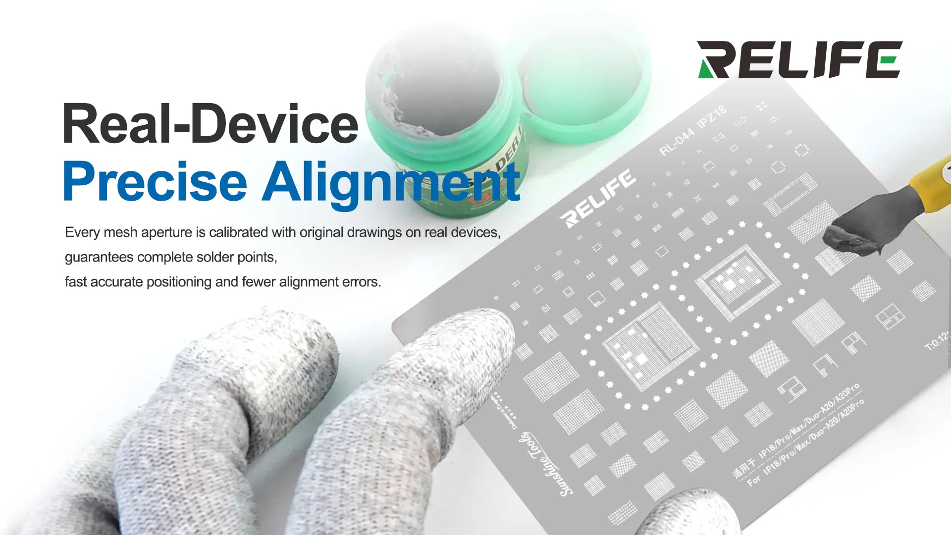 RELIFE RL-044 IPZ18 A20 CPU Reballing Stencil for iPhone 18 PM Duo Repair 0.12mm Ultra-Thin Universal BGA Template