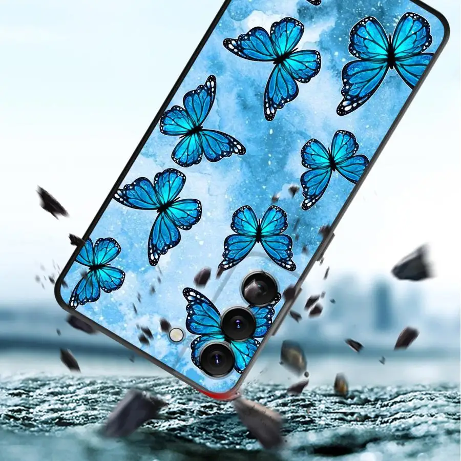 Capa de Telefone para Samsung Galaxy A35 A13 A14 A34 A16 A15 A11 A12 A24 A22 A52 A51 A36 A26 Mármore Borboleta