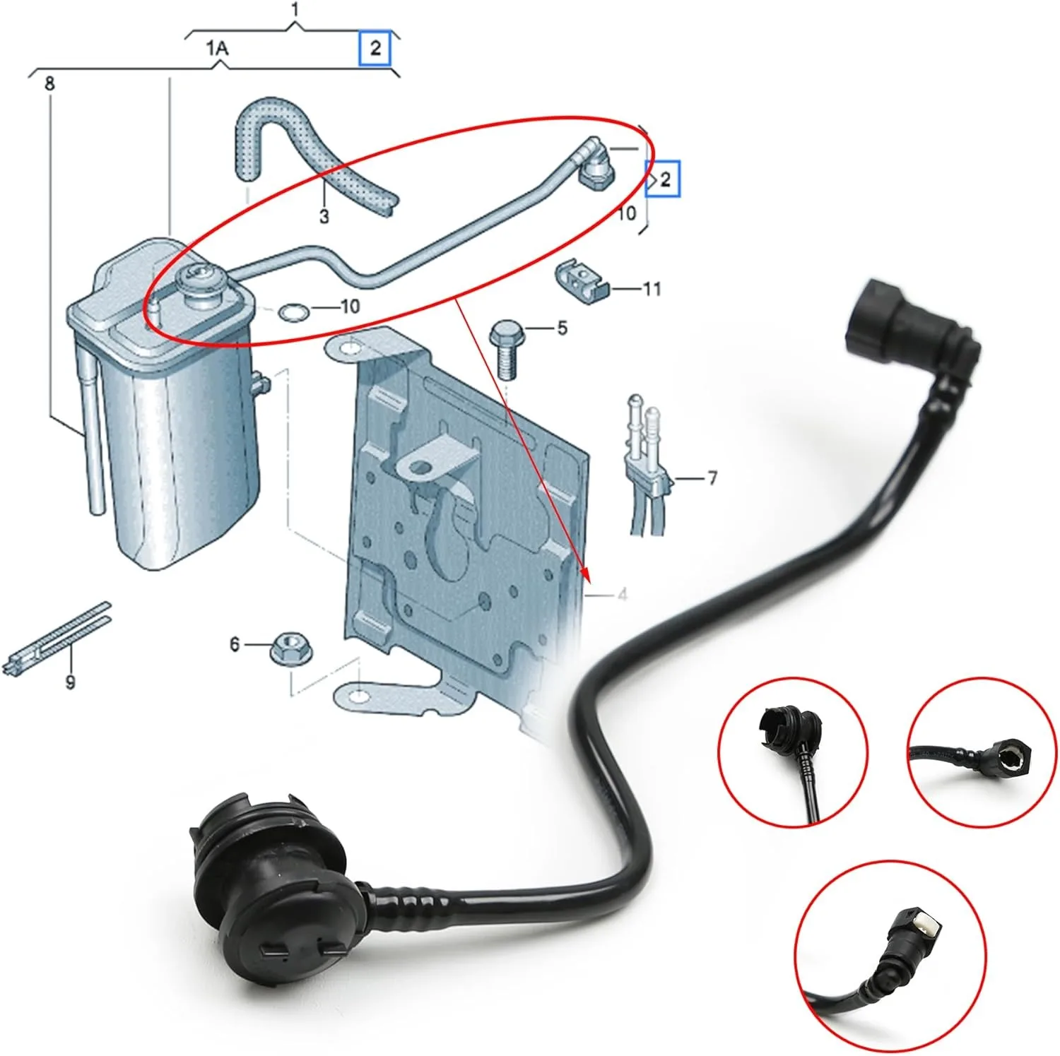 1K0201160G 1K0201160B 1K0201801D 1K0201801E 1J0201246B Tanque de carbón activado Tubo de ventilación Conexión para VW Jetta