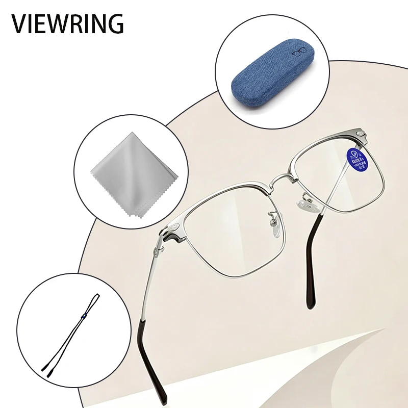 VIEWRINGSquare Metal Frame Portable Anti Blue Light Reading Glasses HD Presbyopia Glasses Suitable For Middle-Aged Men And Women