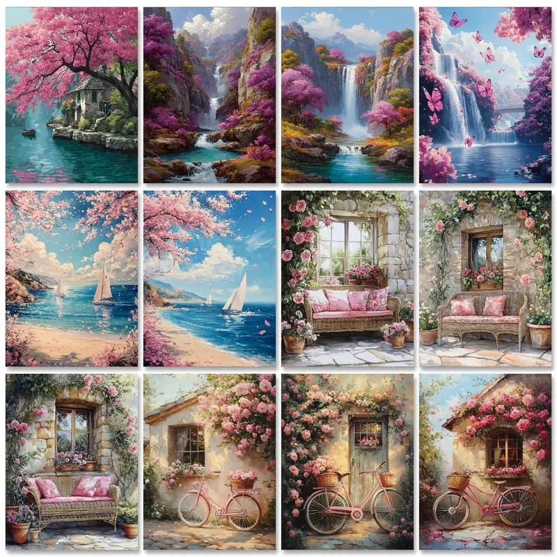

RUOPOTY Frame Paint By Numbers Waterfall Landscape Diy Acrylic Drawing On Canvas Flowers Paint By Numbers Kits For Wall Decor