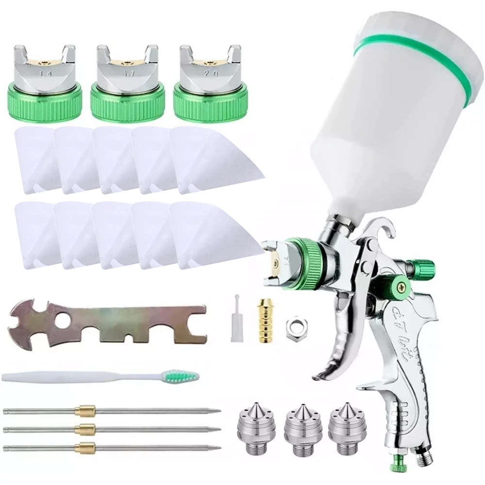 Professional Gravitational Spraying Tool Set 1.4/1.7/2.0mm Nozzles Automotive Paint Sprayer with 600cc10pcs Coating Filter Paper