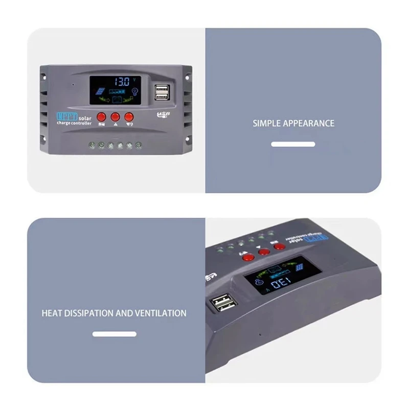 Controlador de carga Solar MPPT de 12V y 24V, pantalla inteligente, protección de controlador estabilizador de voltaje USB Dual, oferta