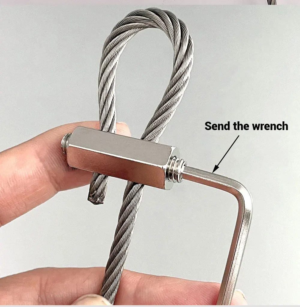 100 Stück für 4mm verstellbare Hochleistungs-Befestigung, Stahlseilklemme, Kabelklemme, Metallklemme, Schlingenbefestigung, inklusive Inbusschlüssel. – Detail 4