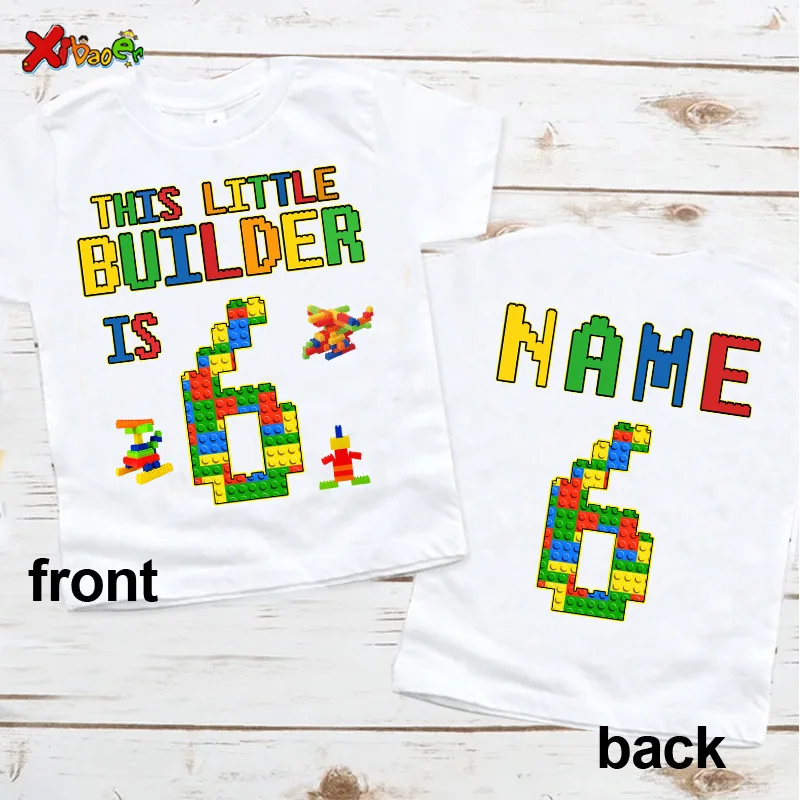 Birthday Shirt Boy TShirt Toddler Baby Kids Clothes Building Blocks Bricks Personalized Birthday Shirts Gift white Custom NAME