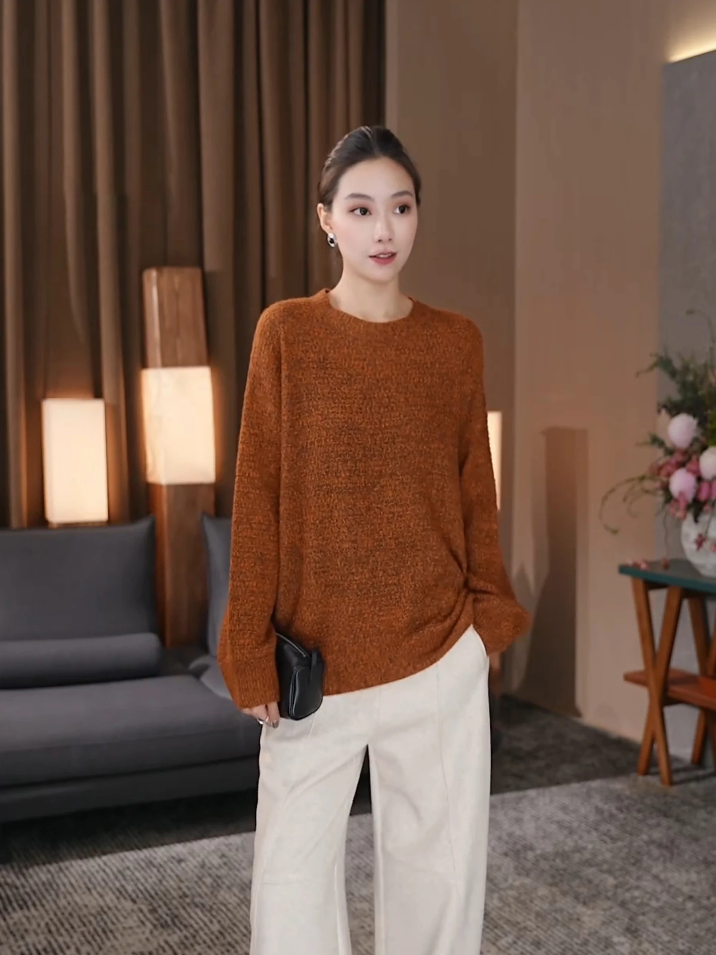 

Женский мягкий вязаный свитер из смесовой шерсти с длинными рукавами, свободного кроя, теплый, с круглым вырезом, повседневный, зимний, новинка