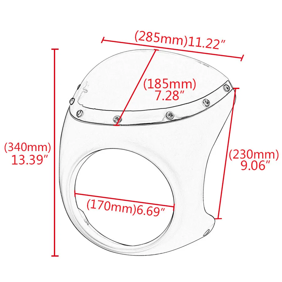 Cubierta de pantalla de parabrisas de carenado de faro redondo Universal Black Cafe Racer de 7"