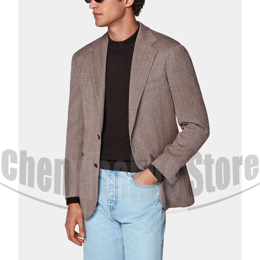 

Men's Herringbone Blazer Formal Business Casual Coat Tailored Single Breasted Design 2025 Fashion Daily Jacket One Piece