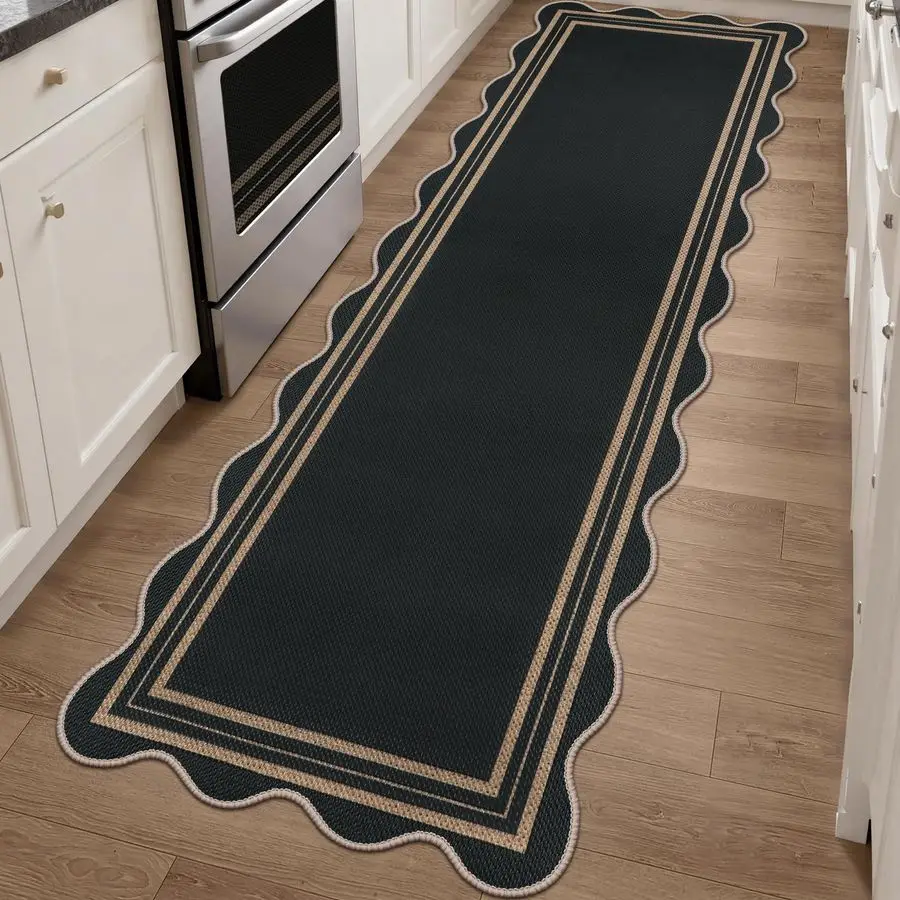 

Jute Hallway Runner Rug, 2.6x8 Kitchen Non Slip Runner Washable Outdoor Indoor Long Rug, Farmhouse Morden Scalloped Carpet for P