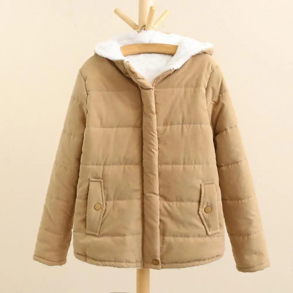

Thick Padded Quilted Coats Down Coat Hooded Cardigan Women Fleece Coat Plush Hat Warm Cardigan Korean Style Winter Jacket 80%