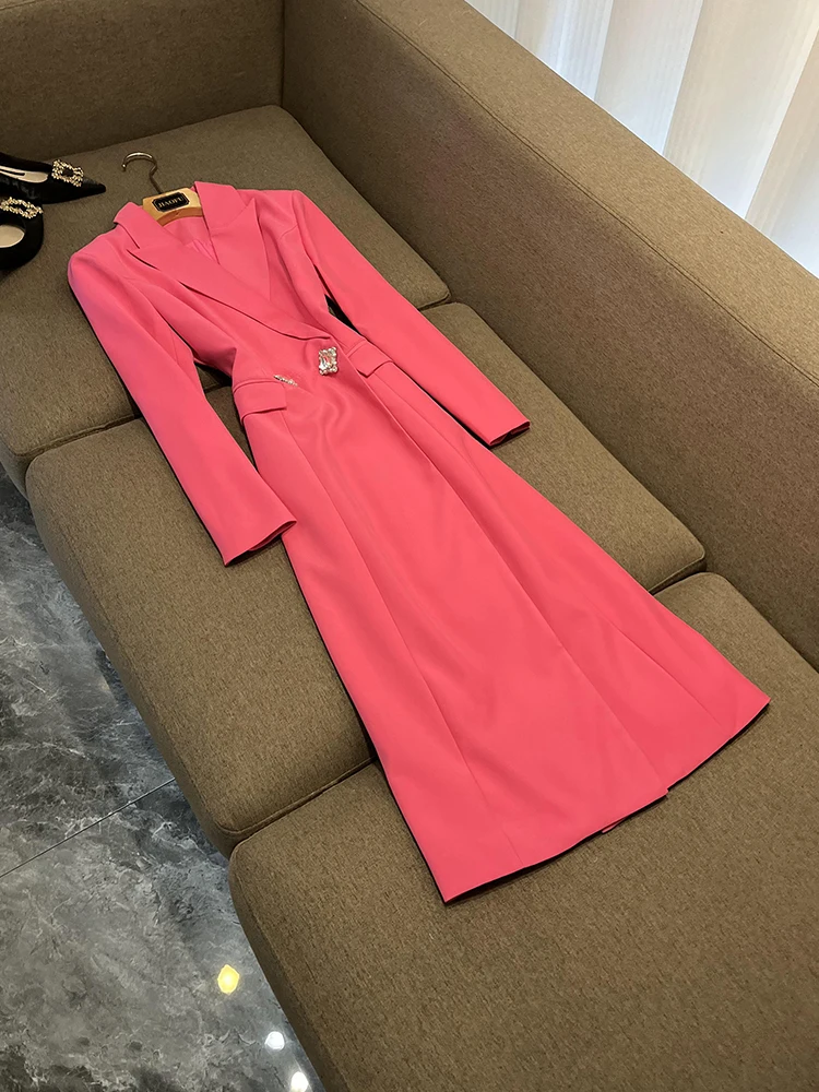 

Ele Pink Midi Suit Jaet Женский Sle 03068 Ветровка для поездок на работу Long Sve Двубортный Другой материал 00%