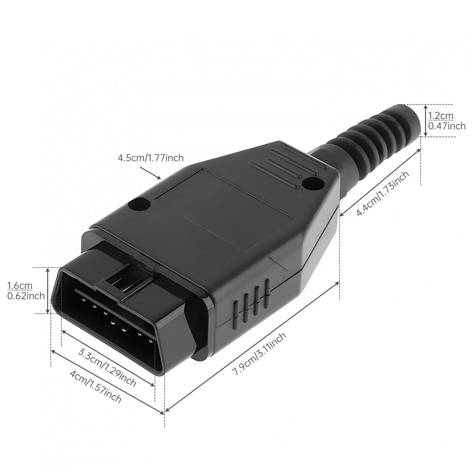 OBD-II 16 Pin Male Connector Diagnostic Interface Shell with PCB Green Board, 4 Screws, Black SR OBD Shell