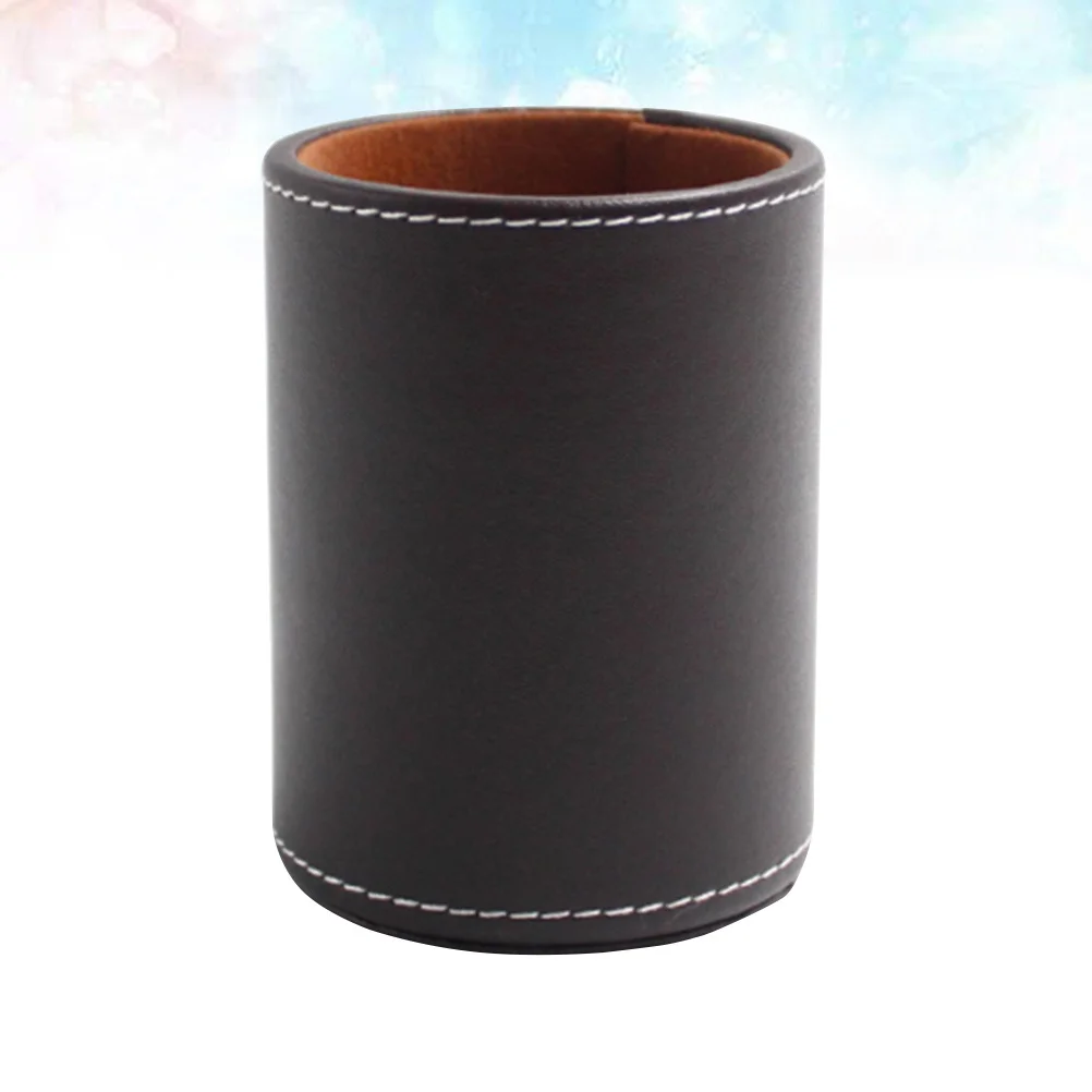 

PU Desktop Pen Holder Round Design Pencil Container for Home Office Desk Brown Black PU Pen Holder
