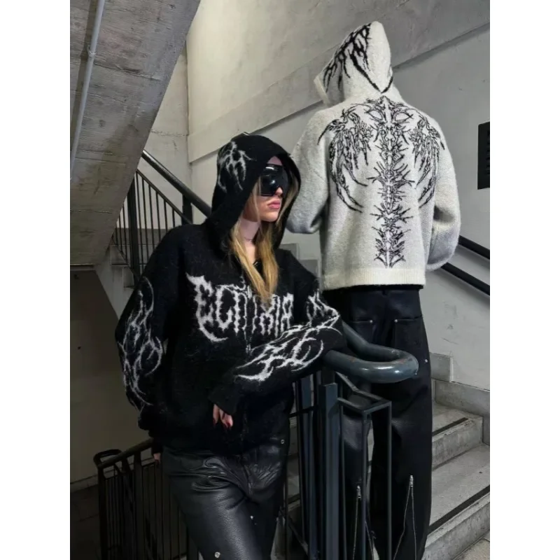 

High Street хип-хоп геометрическая графика с длинными рукавами больше размера вязаные свитера женские модные свитера-кардиганы в стиле Харадзюку в готическом стиле