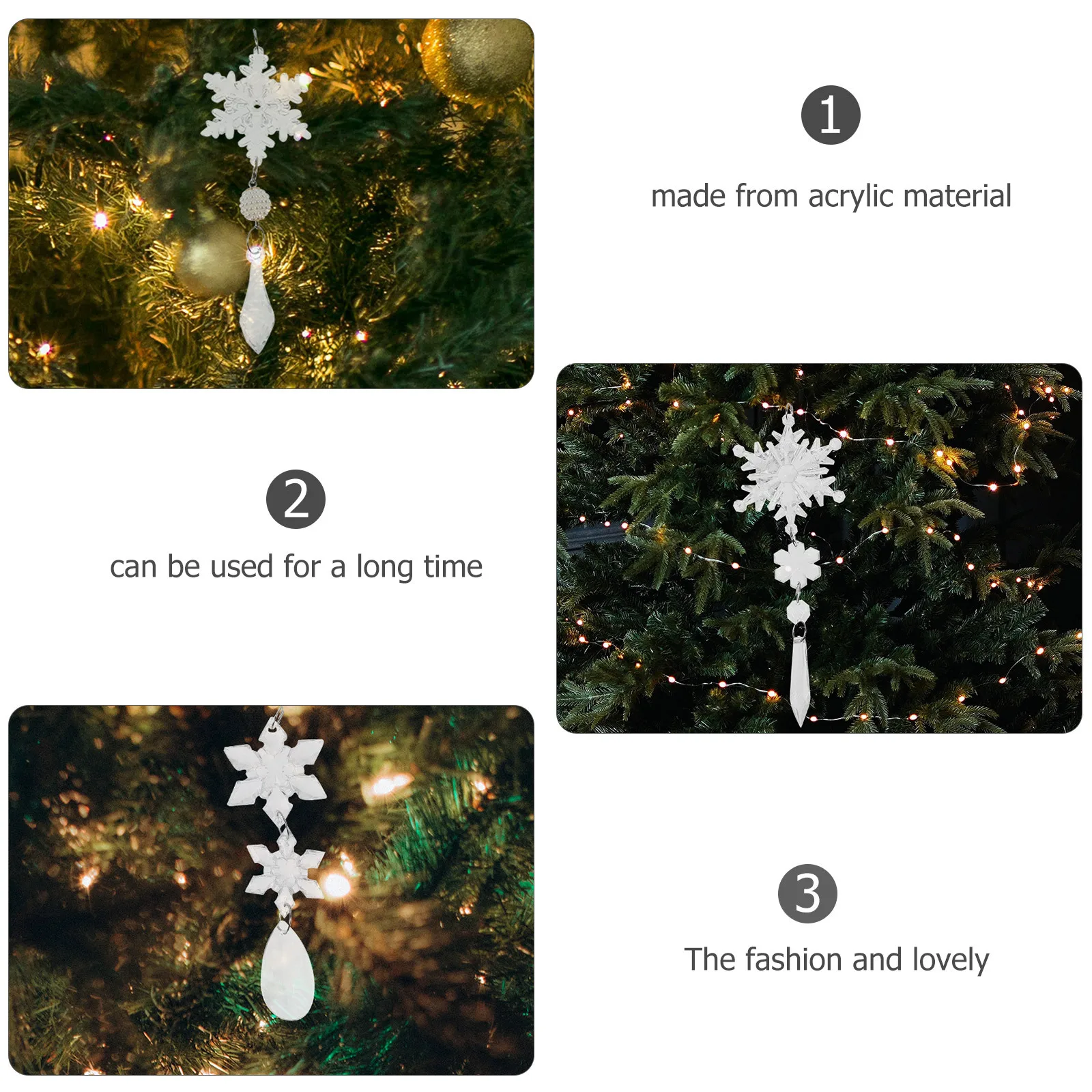 

6Pcs Christmas Tree Snowflake Pendant Acrylic Hanging Decoration for Holiday Party Home Scene Xmas Tree Hanging Decors