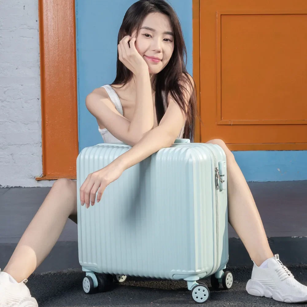 New Green/Pink/Silver/White Spinner Women Travel Suitcase 18 Inches Luggage with Trolley Super Compressive Material  ABS+PC