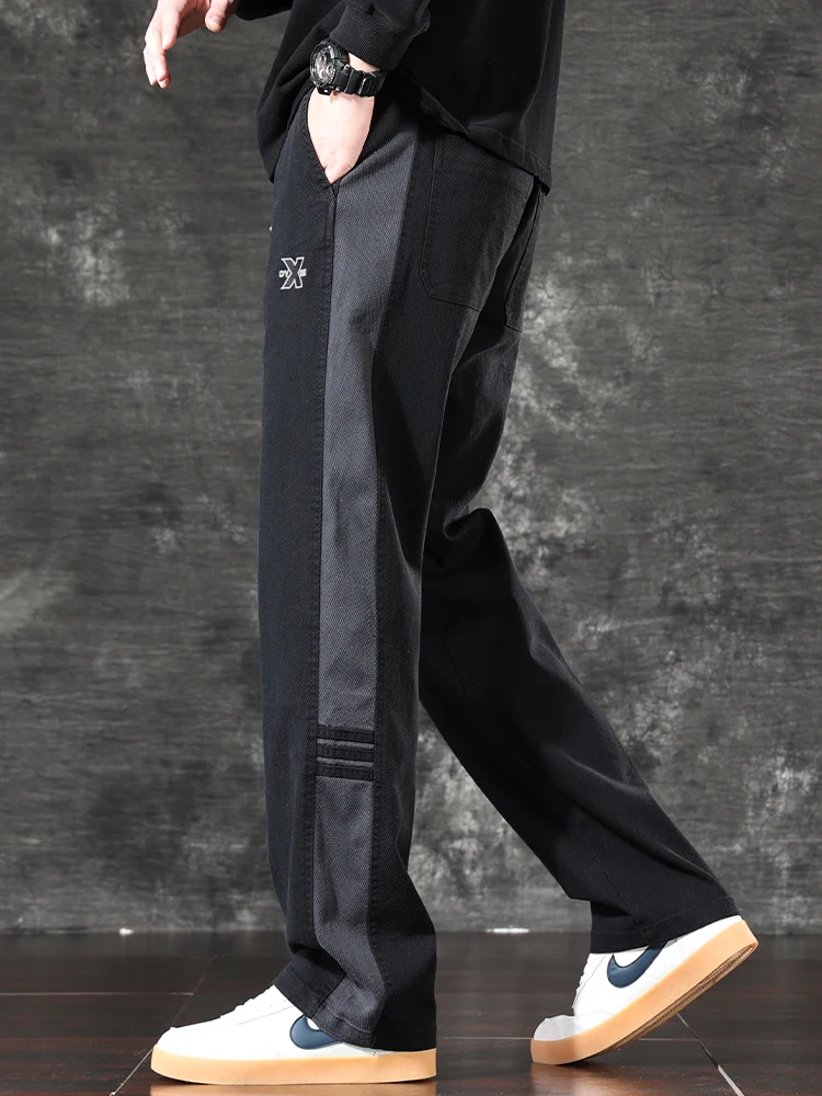 

American Retro Loose Straight Leg Casual Pants Men's Autumn New Faion Brand Patchwork Stripe Wide Leg Sports Long Trousers