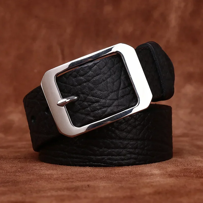 

3.8cm Wide Men Stainless Steel Buckle Pure Cowskin Belt High Quality Genuine Leather Strap Belts Male Jeans Luxury Design Belt