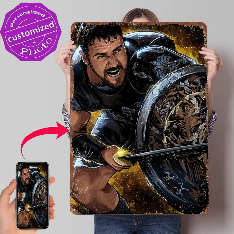 Colosseum Sword Fighter Poster Customized Vintage Metal Signs Wall Art Retro Tin Plaque for Bar Accessories Room Decoration Cozy