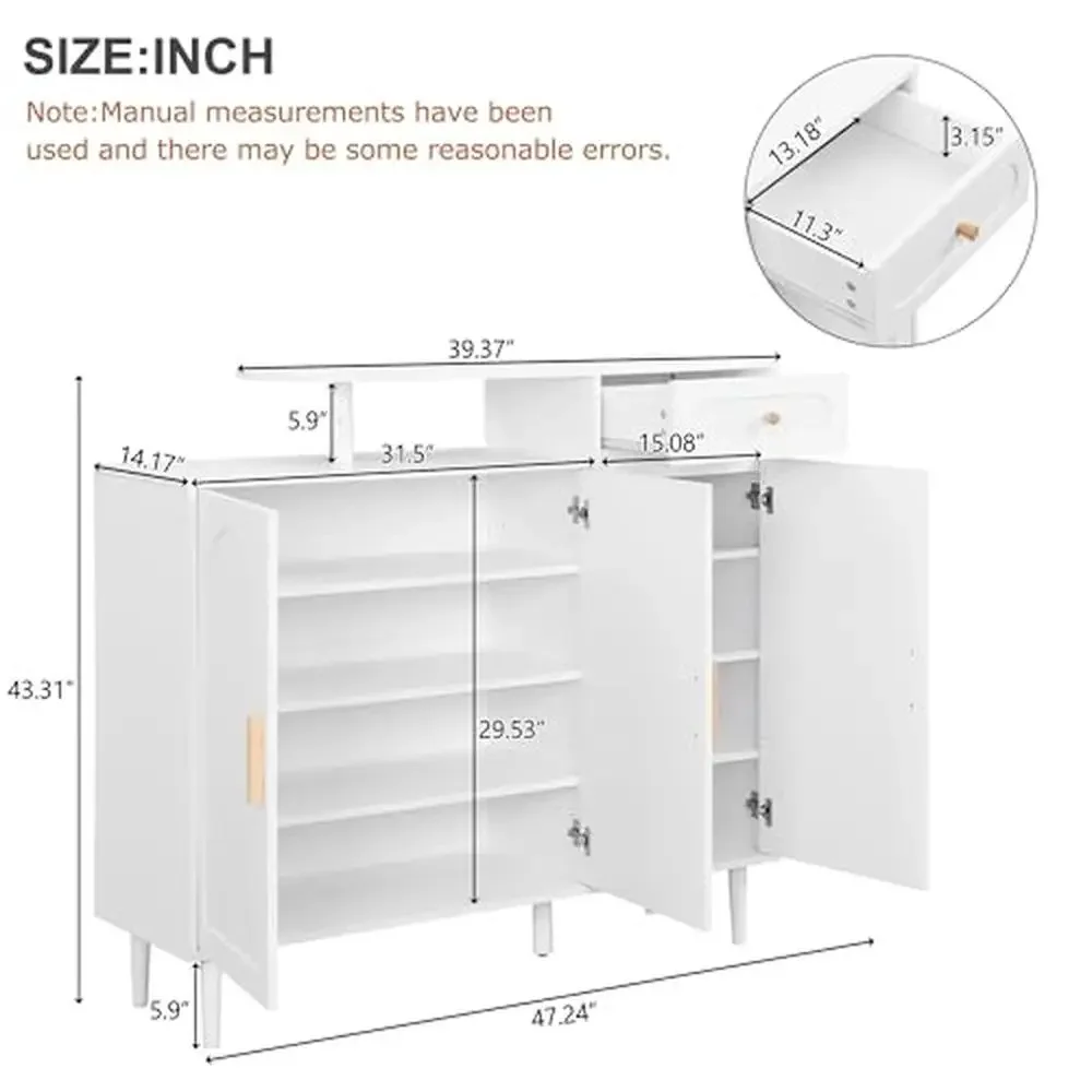 Wooden Shoe Cabinet Organizer Adjustable Shelves Shoe Rack Entryway Storage Cabinet Lockers Freestanding with Double-Layer