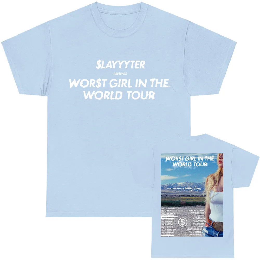 WOR$T GIRL IN AMERICA World Tour 2026 T-shirt Slayyyter Singer Design Printing Tshirts Short Sleeve Cotton Male Tees Unisex Tops
