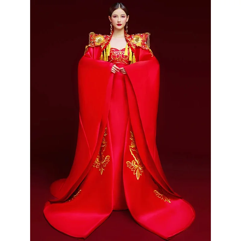 DY20China-Chic Catwalk haut de gamme scène traînant Performance vêtements Style chinois hôte longue tempérament robe Han Fu2