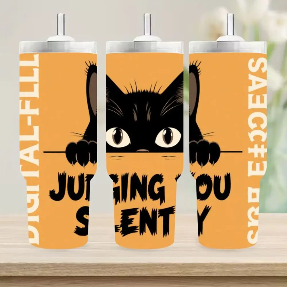 

1 шт., 40 унций, черная кошка, суждающая вам бесшумно изолированная кружка, вакуумная кофейная кружка с двойными стенками, дорожная автомобильная кружка для мужчин и женщин, графика Pl