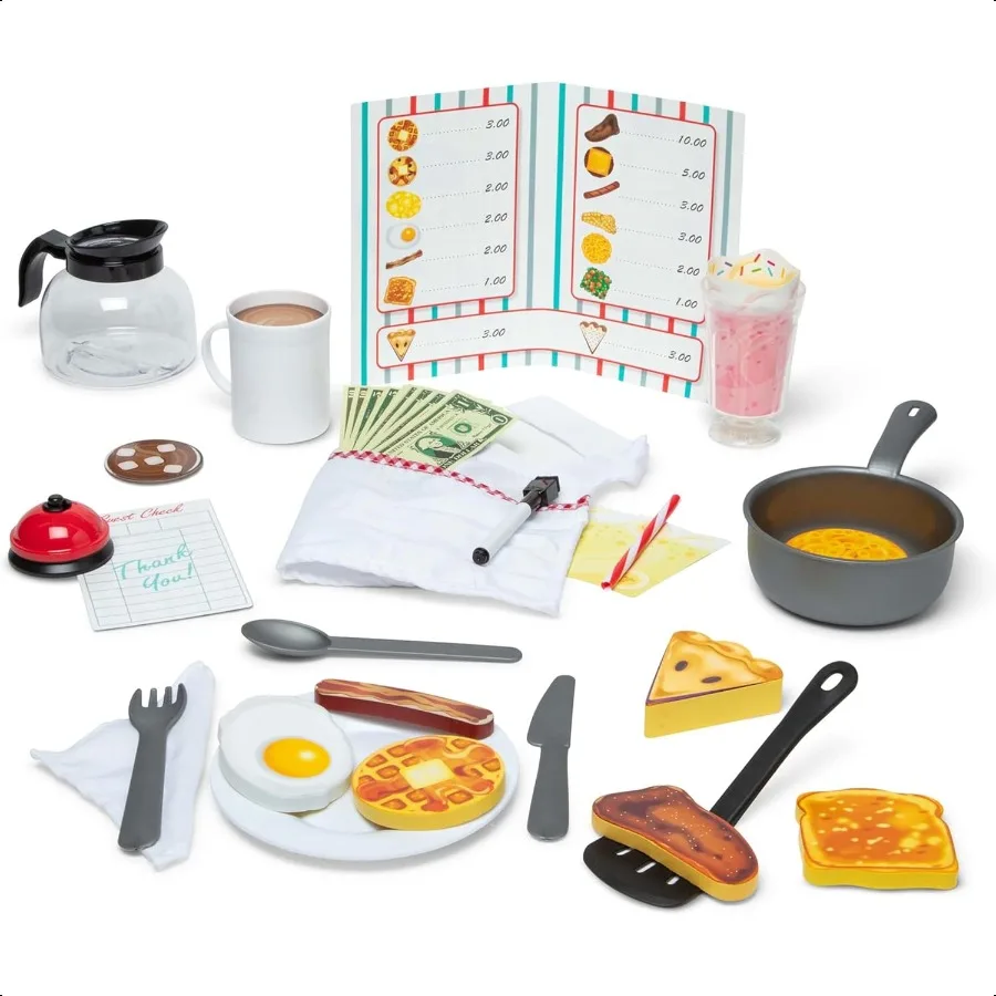 

Melissa Doug Star Diner Restaurant 41Piece Play Set with Toy Food Cookware Play Kitchen Accories Preschool Learning Toys for Gi