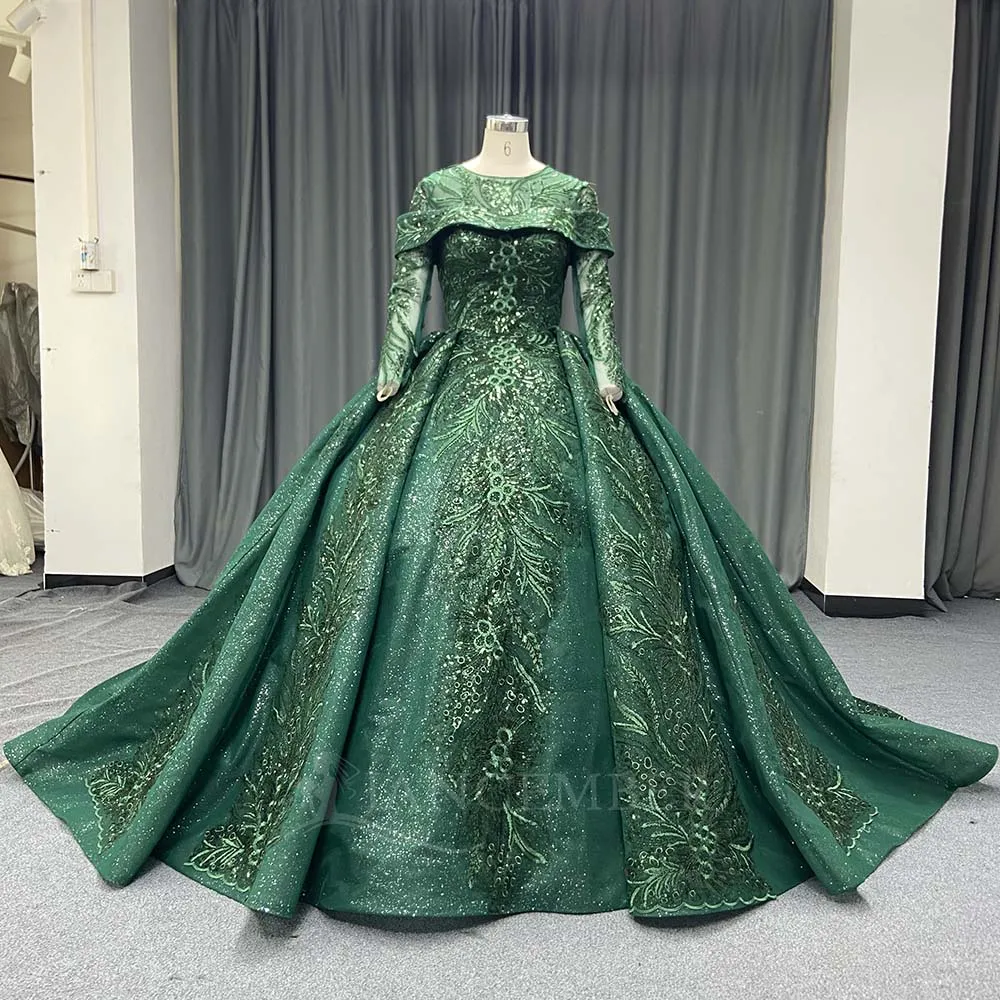 

Quinceanera Dresses Sparkly Crystal Ball Gown Tull With Long Sleeves Customized Sweet Court Train Vestidos De 15 Girls