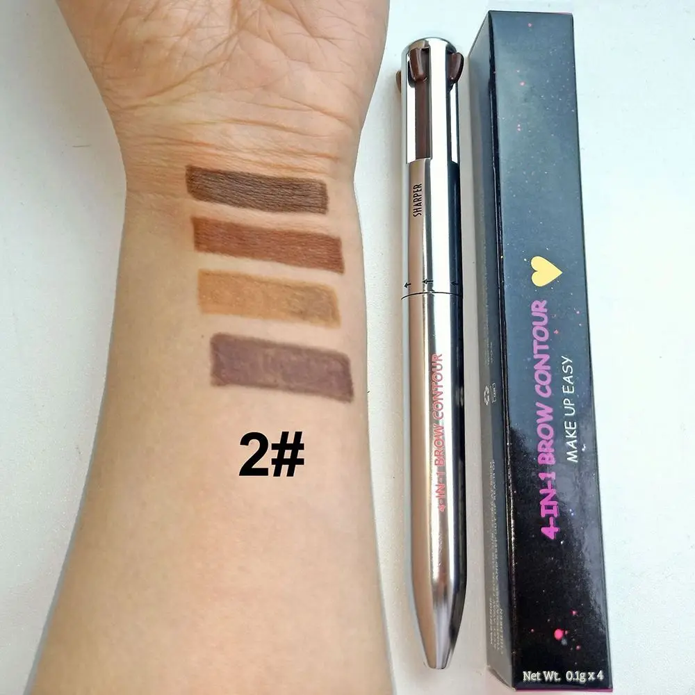 Stylo de contour des sourcils résistant à la transpiration, stylo eye-liner, mise en évidence, facile à porter, rehausseur de sourcils, 4 en 1, 1PC