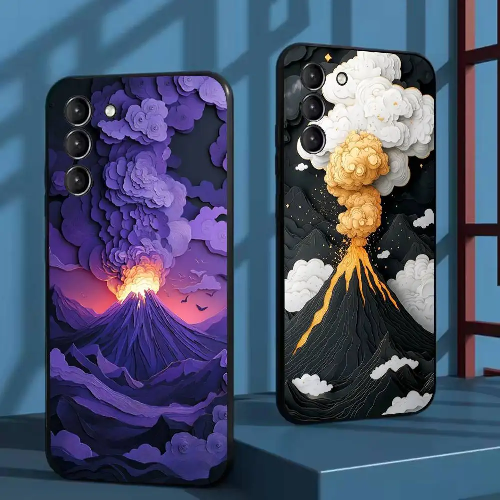 

Creative Volcanic Eruption Phone Case For Samsung Galaxy A73,72,51,53,52,71,22,5G,Note,J7,8,9 Soft Black Cover