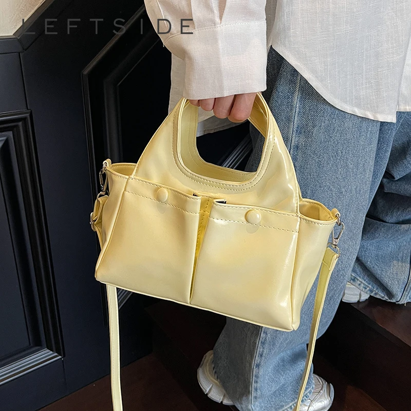 

LEFTSIDE Women Small PU Leather Double Pockets Design Square Shoulder Bag 2025 New In Trendy Crossbody Bag Female Handbags