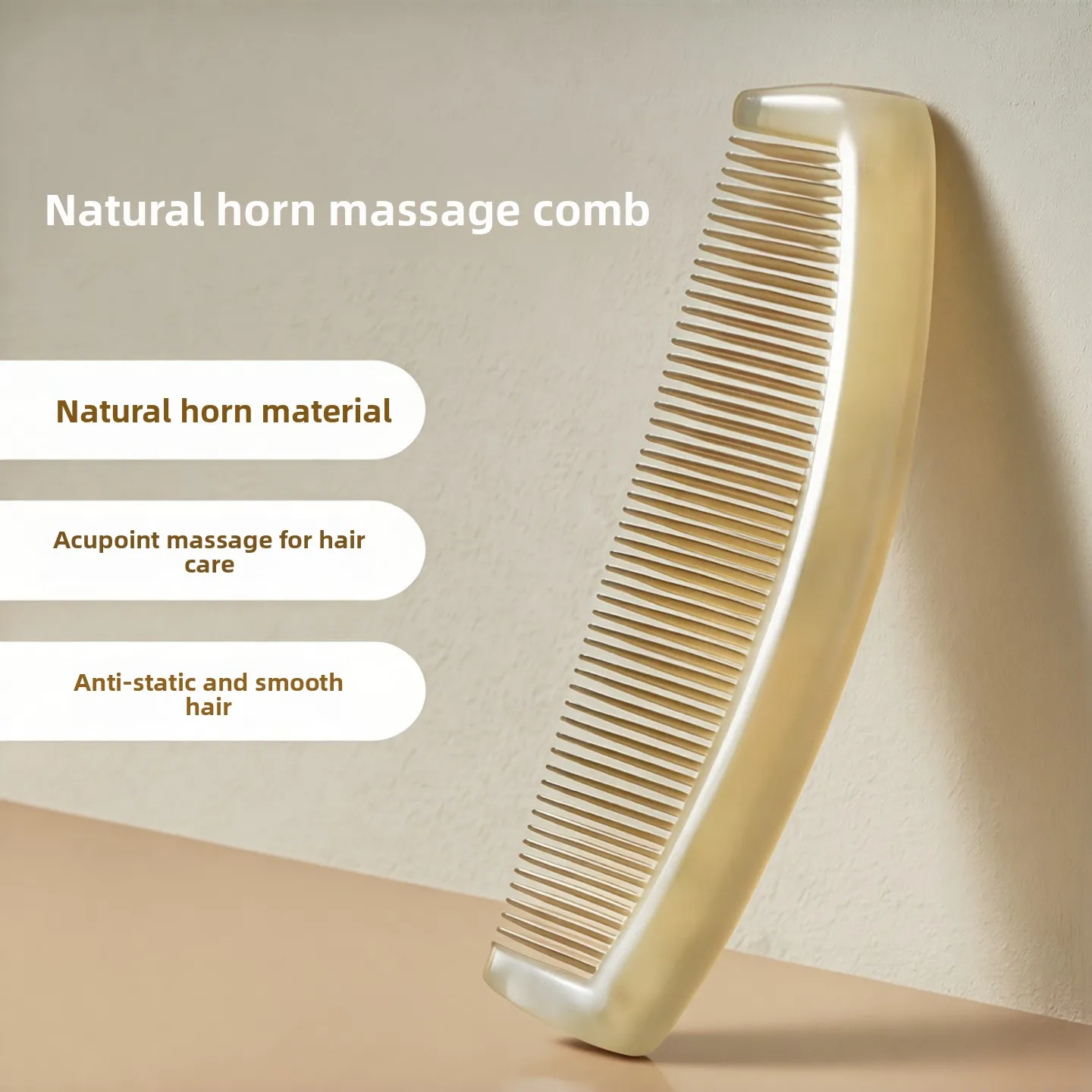 Natural Bull Horn Half Moon Massage Comb Thickened Anti-static for Ladies Long Hair Home Use Styling Comb Easy to Carry
