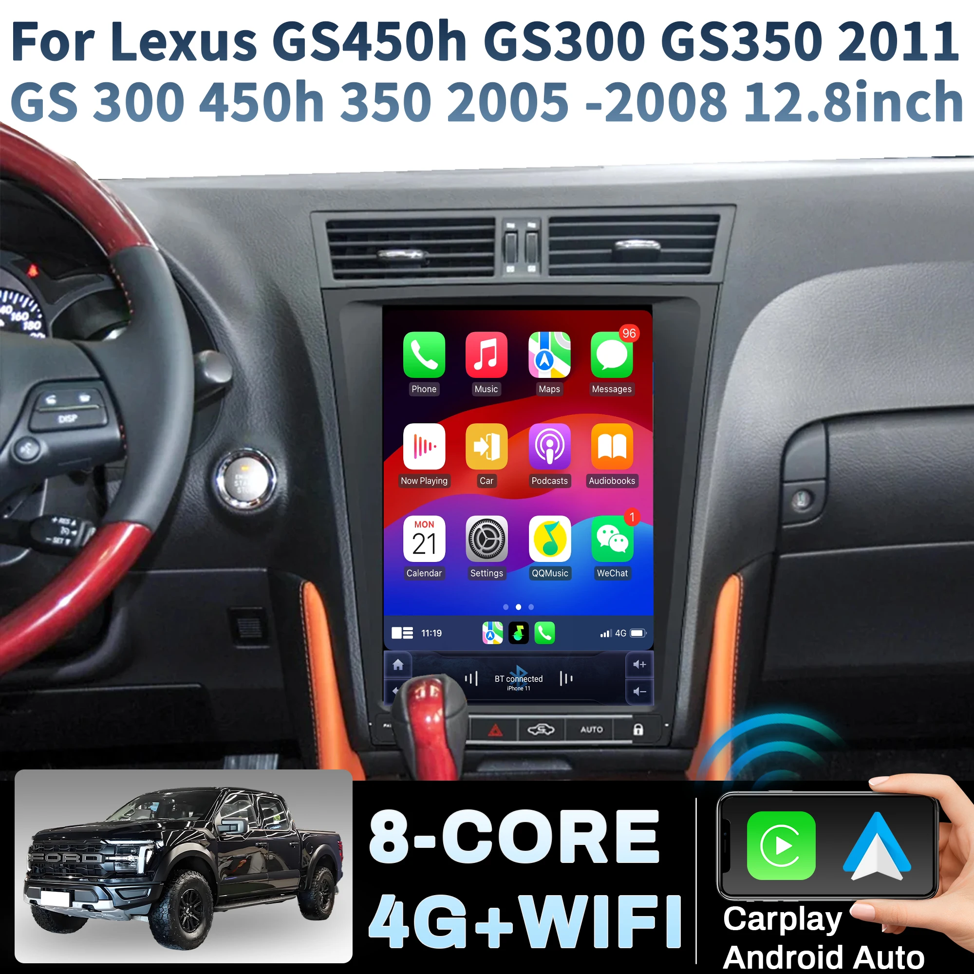 

12.8“ Car Radio For Lexus GS450h GS300 GS350 2011 GS 300 450h 350 2005-2008 Wireless Bluetooth CarPlay Touch Screen Stereo