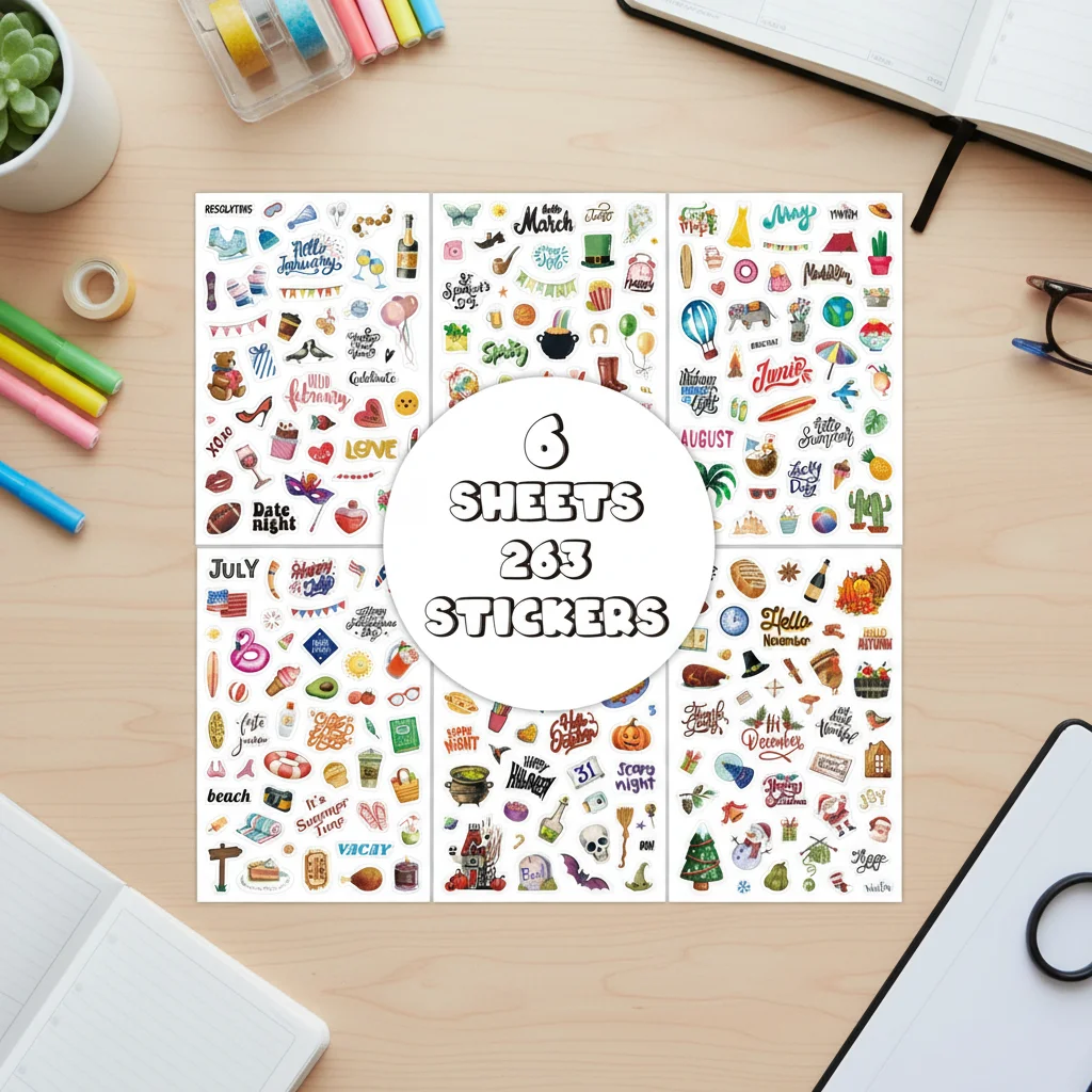 263-pecas-de-adesivos-de-desenhos-animados-em-ingles-para-planner-tema-de-ferias-decoracao-criativa-para-diario-e-embalagem-de-presentes