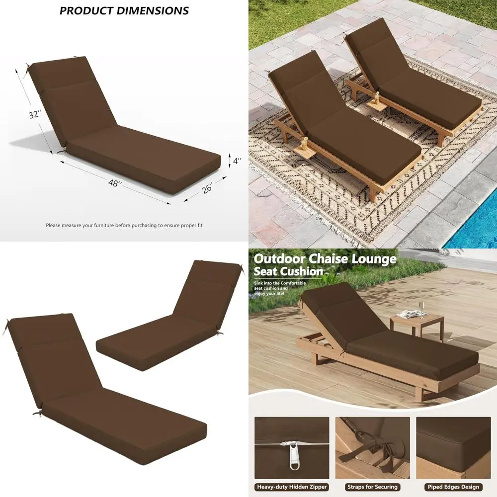 

2Pcs Outdoor Chaise Lounge Cushion 80" L X 26" W X 4" D, High-Density Foam Outdoor Chaise Cushion Water Repellent and Fade Resis